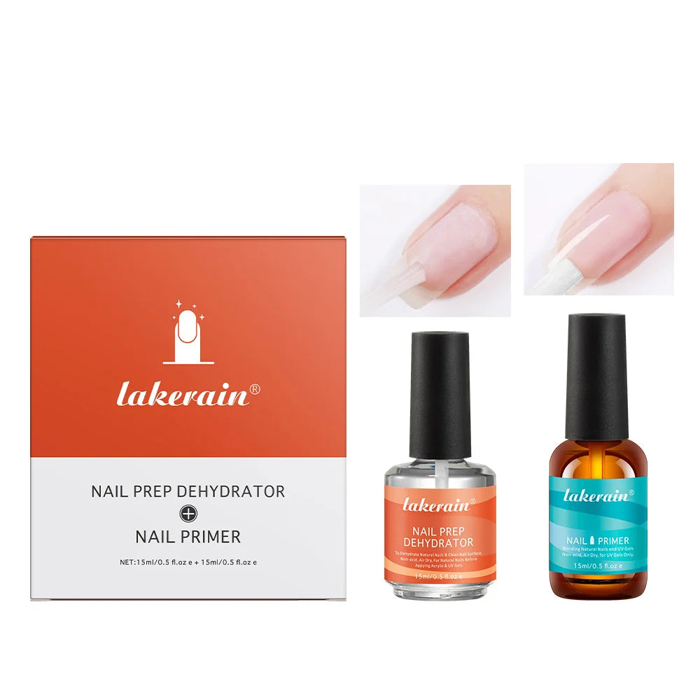 Nail Primer Fast Dry Prep Dehydrator Clean & Extend Nails 2 IN 1 Acid-free Formula Odorless Non-toxic Nail Art Essentials Set Peaceful Pleasures Health and Wellness SET