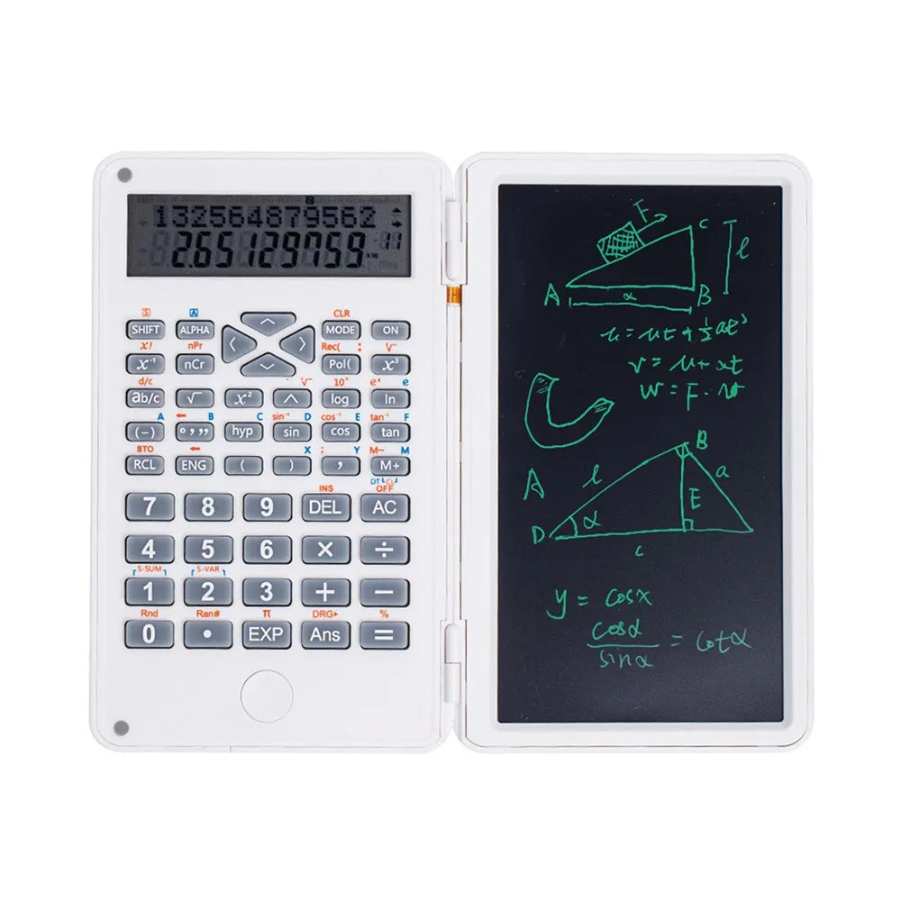 3 in 1 Scientific Calculator Foldable 6-inch Office LCD Drawing Pad Large Screen Display Multifunctional Digital Writing Tablet Peaceful Pleasures Health and Wellness White