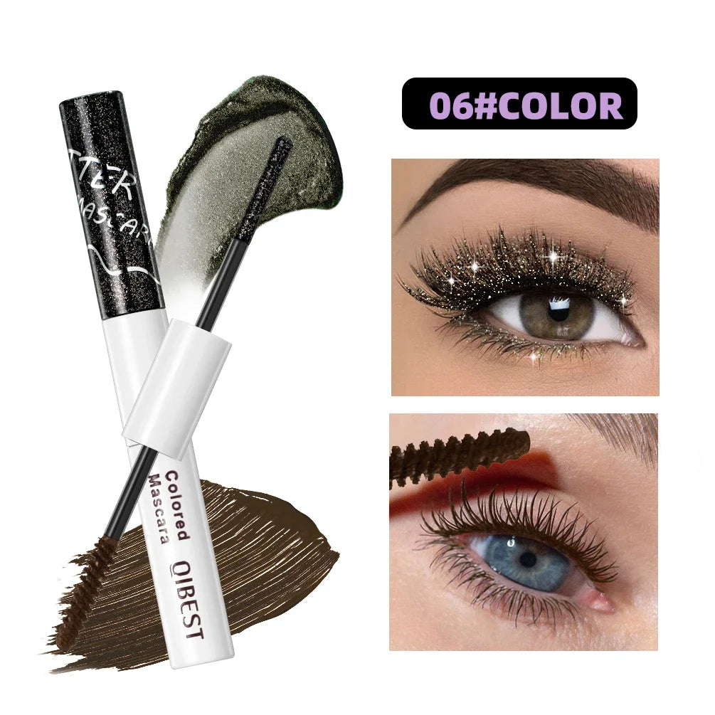 QIBEST Double Ended Colorful Mascara Eyelashes Extension Thick Curling Quick Dry Long Lasting Blue Purple White Glitter Mascara Peaceful Pleasures Health and Wellness 06