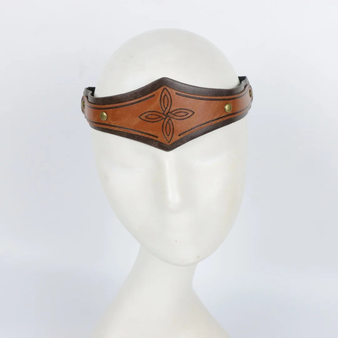 Medieval Celtic Embossed Leather Headband Viking Rivet Hair Band