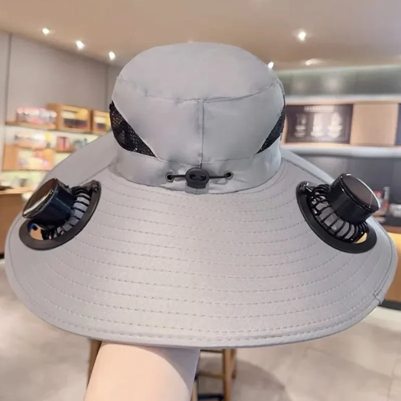 Men's Solar Fan Bucket Hat – USB Rechargeable Quick Dry