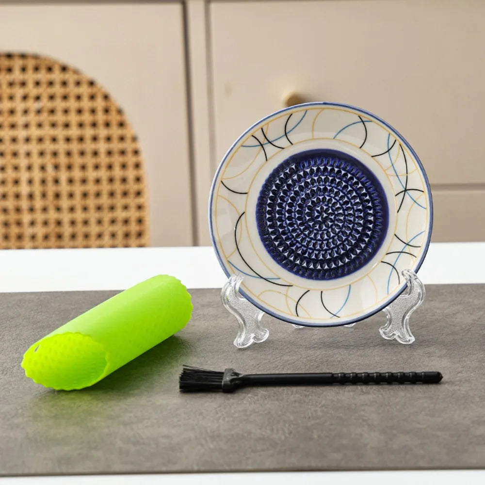 Ceramic Garlic Ginger Grater Plate with Brush & Peeler