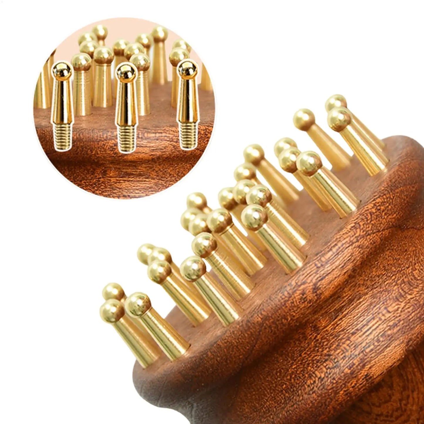 Brass Teeth Gua Sha Scalp & Body Massage Brush – Wood Handle