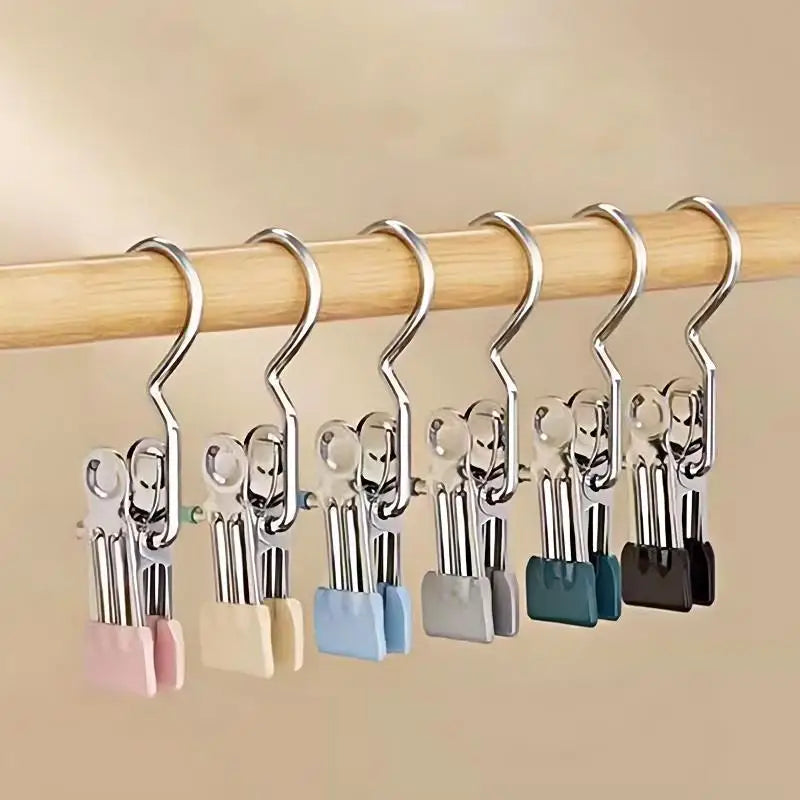 10pcs Multifunctional Stainless Steel Pants Clip with Double Adhesive Hooks for Home Storage And Clothes Drying Peaceful Pleasures Health and Wellness