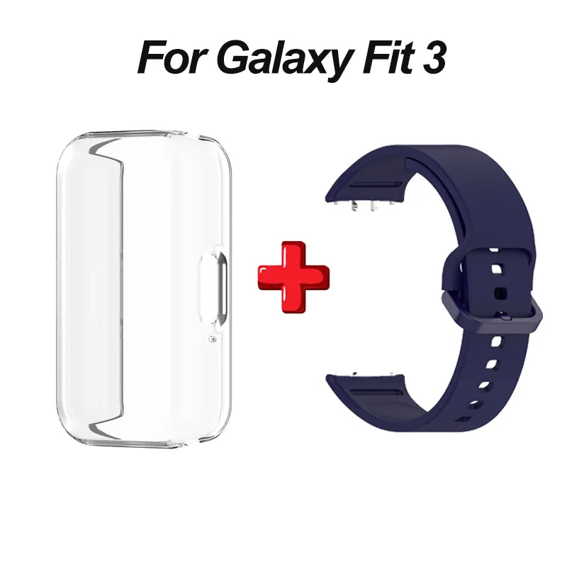 2-in-1 Clear TPU Case + Silicone Band for Samsung Galaxy Fit 3 Peaceful Pleasures Health and Wellness Blue