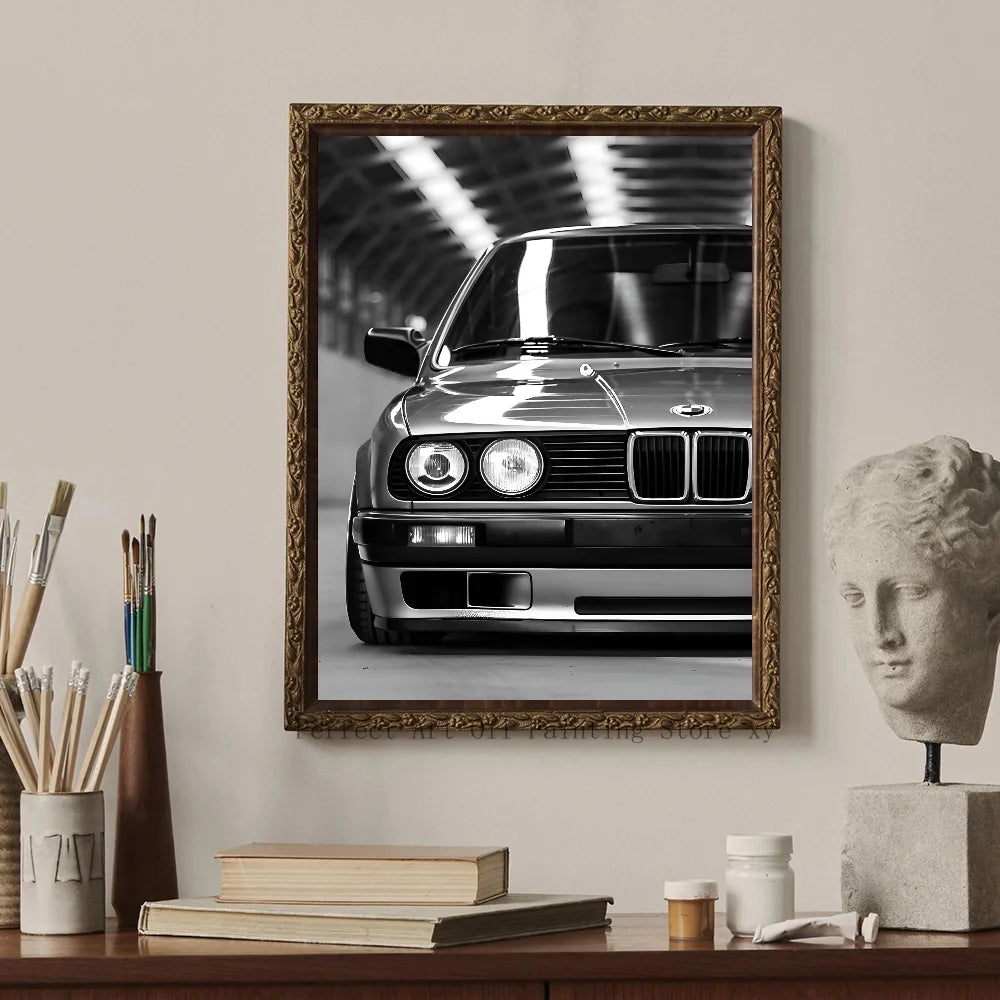 1PC Simple Black And White Luxury Car Poster Home Living Room Bar Restaurant Art Decoration Painting Peaceful Pleasures Health and Wellness z8 20x30cm