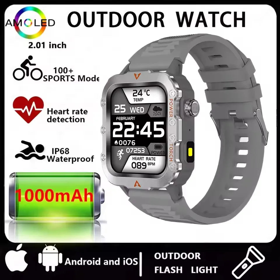 Men Smart Watch Bluetooth Call Sleep Heart Rate Health Monitor Outdoor LED Flashlight Waterproof Sports Watche For Android IOS Peaceful Pleasures Health and Wellness Silver Smartwatch