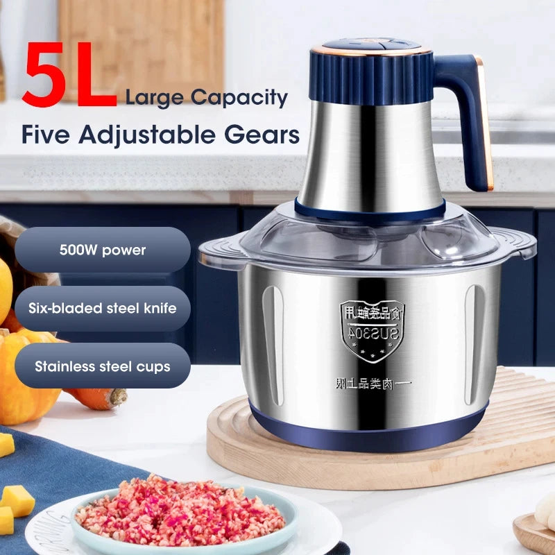 5L Electric Meat Grinders 304 Stainless Steel Food Crusher Multifunctional Vegetable Slicer Chopper Mincer Baby Food Processor Peaceful Pleasures Health and Wellness