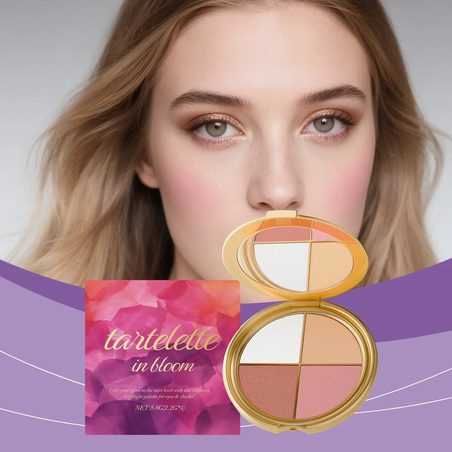 4-Color Highlight Powder Blush & Eyeshadow Palette | Natural Glow