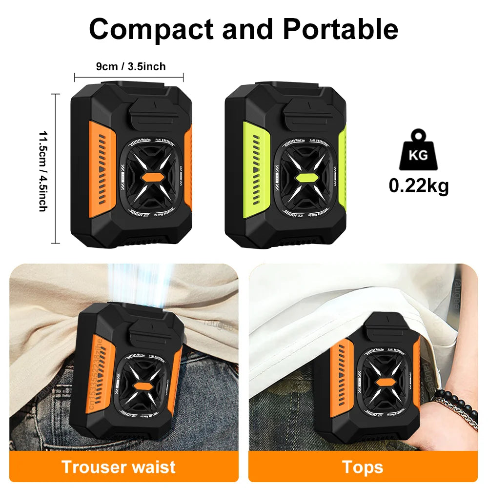 Portable Waist Fan USB Rechargeable Wearable Hanging Neck Fan 3 Speed Waist Clip Fan for Outdoor Work Camping Personal Belt Fan Peaceful Pleasures Health and Wellness
