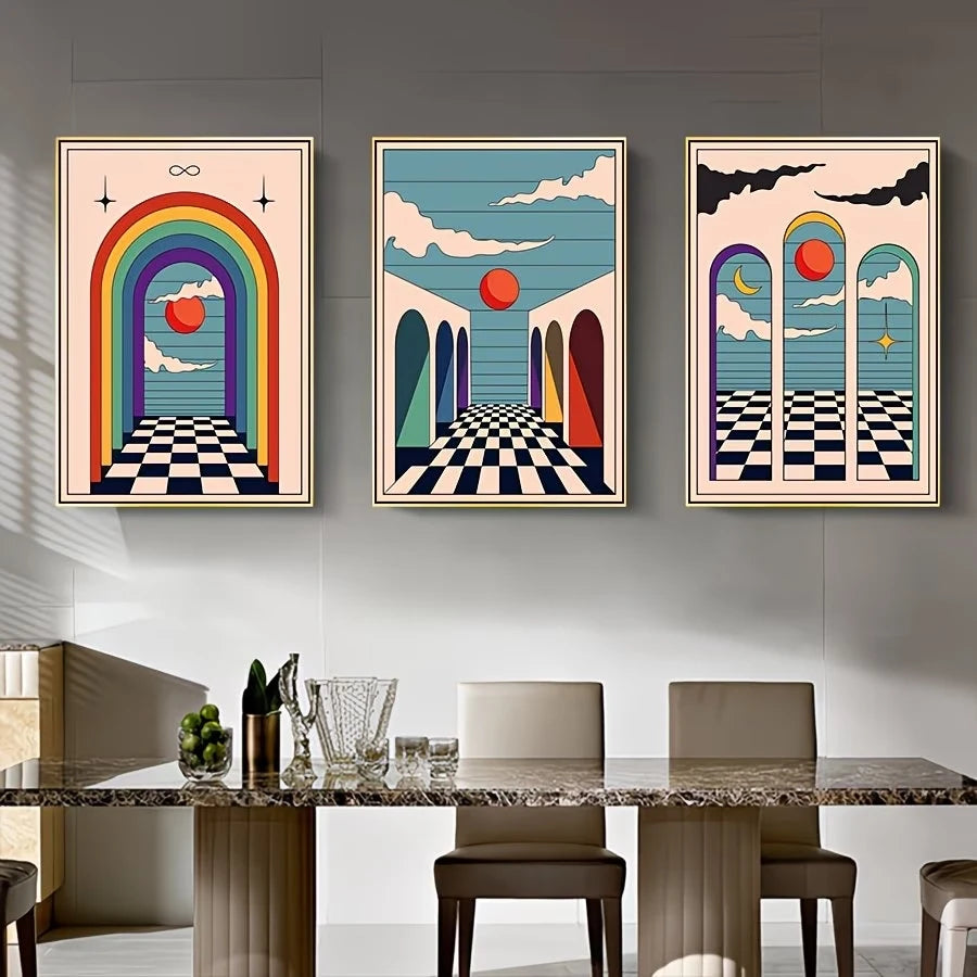 3-Piece Surreal Abstract Arches Canvas Wall Art Print Set