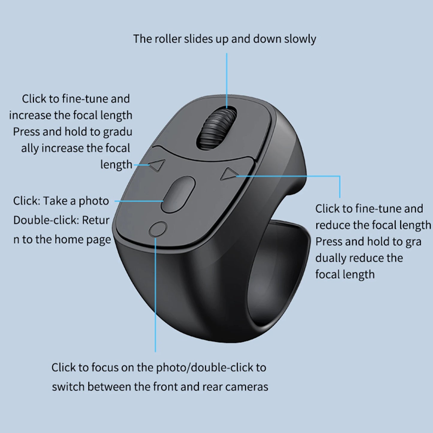 Bluetooth 5.3 Fingertip Ring Remote – Page Turner & Selfie