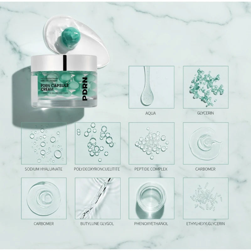 PDRN Capsule Cream Lifting & Plumping Long-lasting Moisturizing Makes Skin Glow Korean Skin Care Seaweed Green Nourishing Cream Peaceful Pleasures Health and Wellness