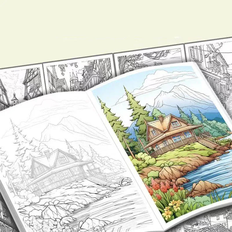 Landscape Line Art Tracing Coloring Book Scenery Sketch Drawing Pad