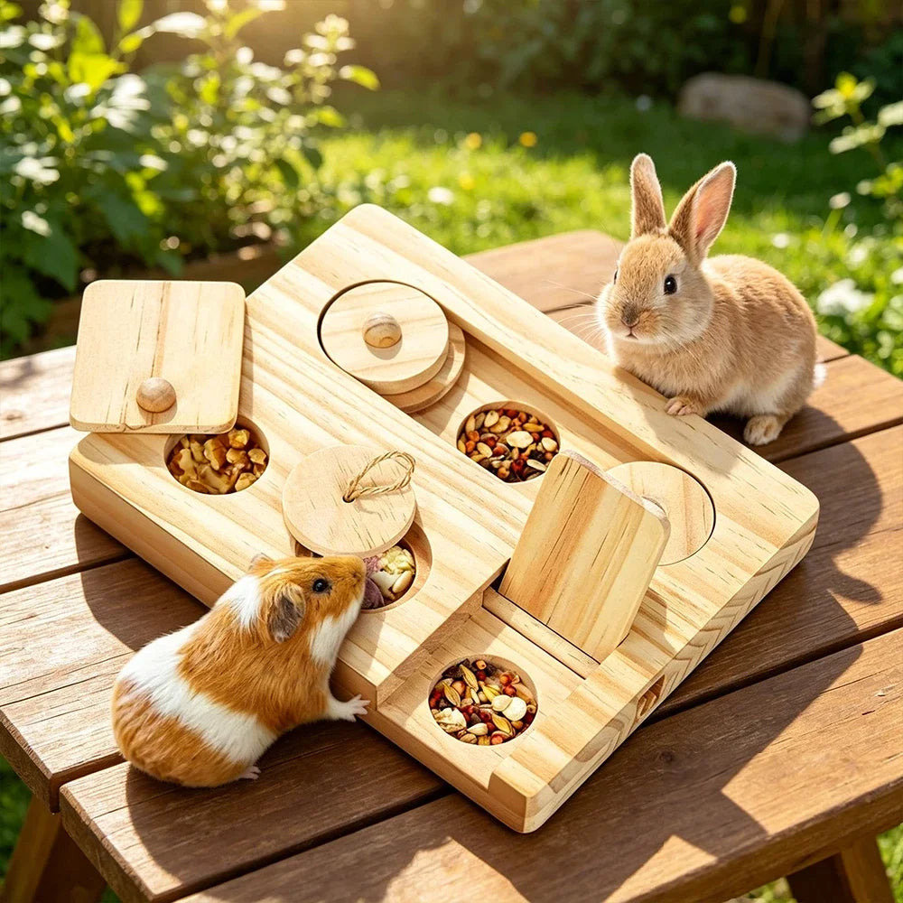 6-in-1 Wooden Foraging Toy for Guinea Pigs & Small Pets Small Animal Foraging Toy Peaceful Pleasures Health and Wellness