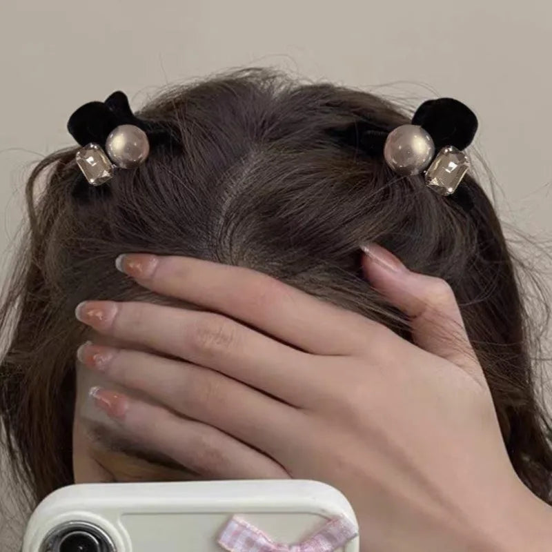 Luxurious Velvet Hair Barrette – Pearl & Rhinestone Round Clip Hair Barrette Peaceful Pleasures Health and Wellness