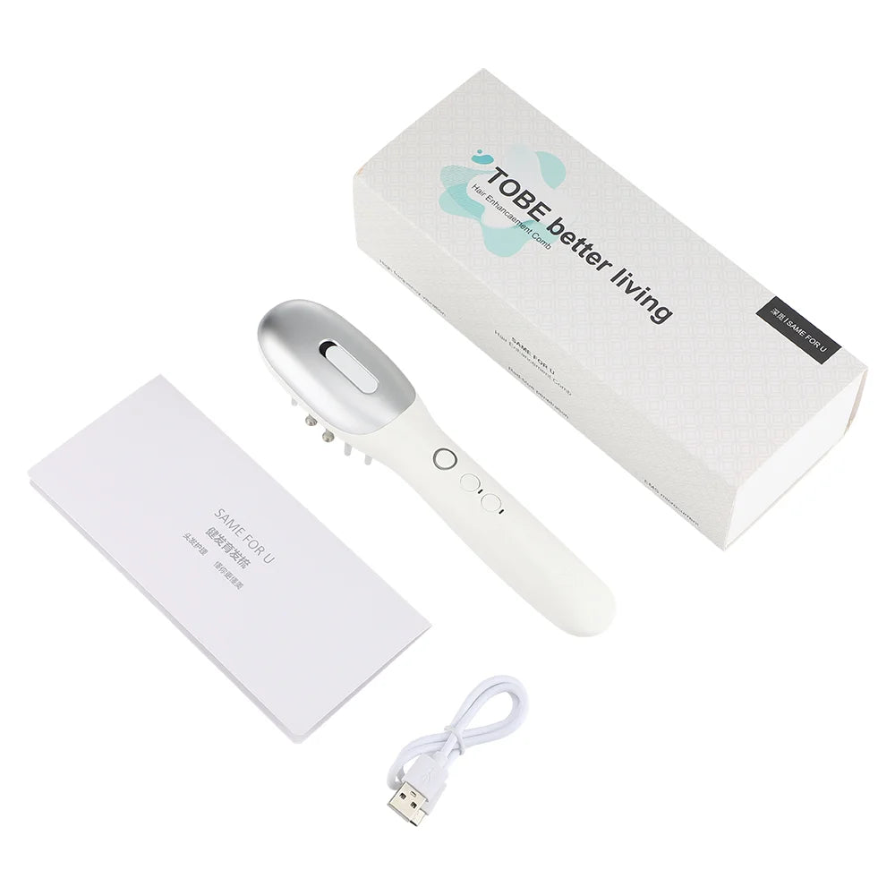 3 in 1 EMS Hair Growth Massage Comb with Hair Oil Dispenser Red Blue Light AntiHair Loss High Frequency Vibration Scalp Massager Peaceful Pleasures Health and Wellness WHITE