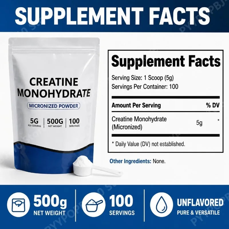 Micronized Creatine Monohydrate Powder 500g | Unflavored GMO-Free