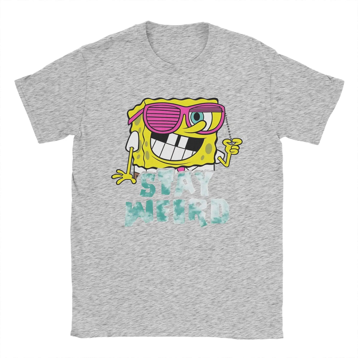 S-Spongebobs T Shirt Summer Stay Weird Pure Cotton T Shirts For Men Popular Casual Tshirt Short Sleeve Awesome Top Tees Peaceful Pleasures Health and Wellness GRAY 6XL