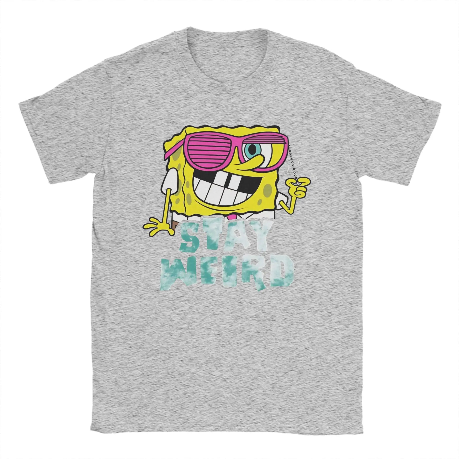 S-Spongebobs T Shirt Summer Stay Weird Pure Cotton T Shirts For Men Popular Casual Tshirt Short Sleeve Awesome Top Tees Peaceful Pleasures Health and Wellness GRAY 6XL