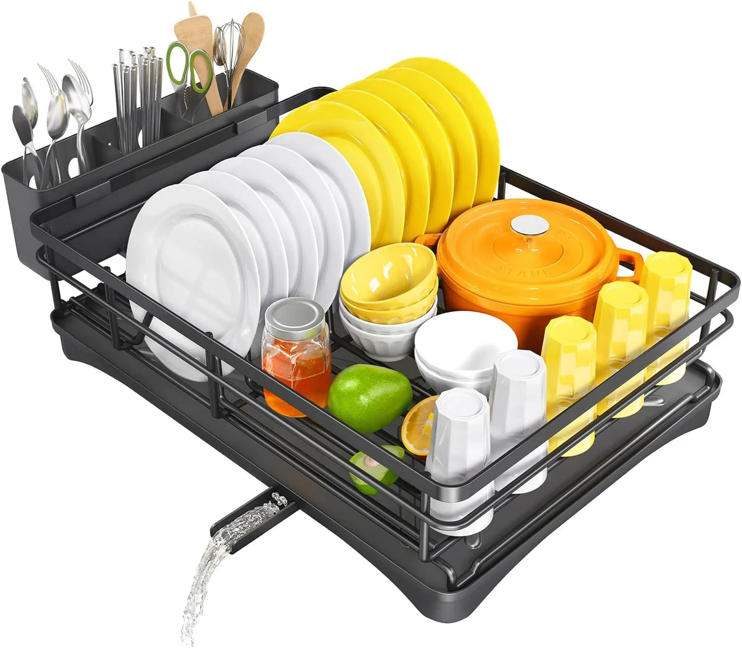 Large Dish Drying Rack with Drainboard & Utensil Holder