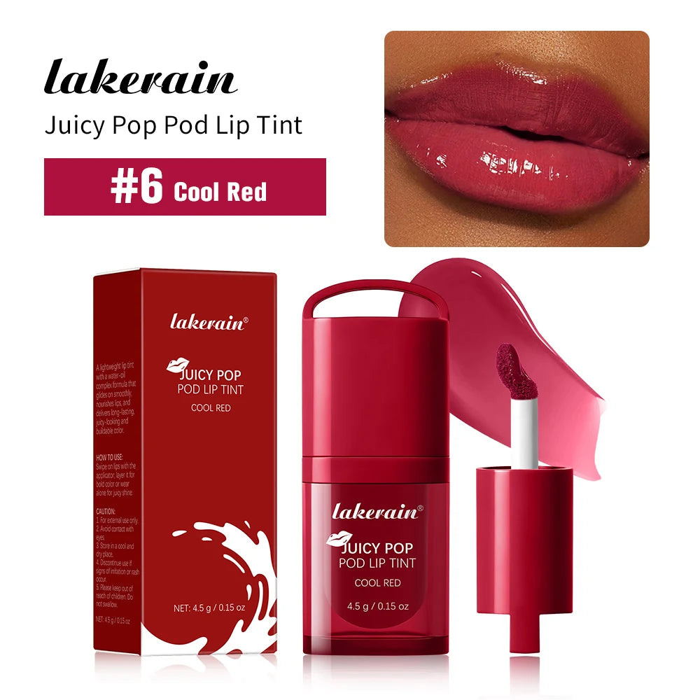 Juicy Hydrated Lip Tint Buildable Glossy Finish Ceramide Peptide Water-to-oil Formula Long-lasting Color Buckle Design Lip Tint Peaceful Pleasures Health and Wellness Cool Red