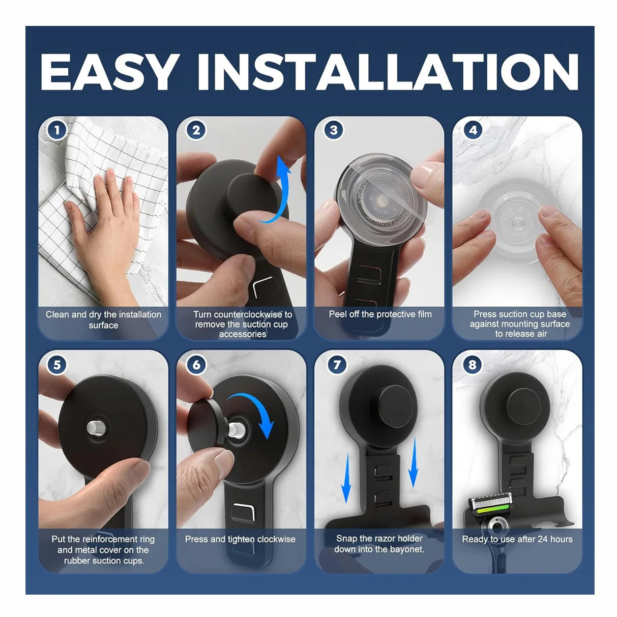3-Hook Suction Cup Razor Holder for Shower – Stainless Steel Shower Razor Holder Peaceful Pleasures Health and Wellness