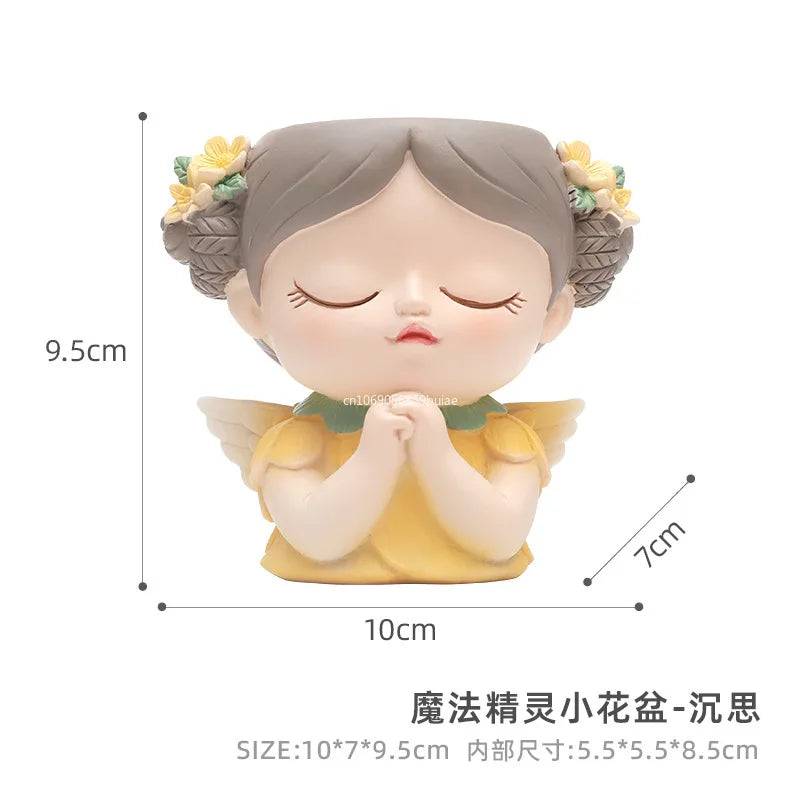 Girl Head Planter Cartoon Girl Statue Figurine Resin Creative Flowerpot for Living Room Indoor Outdoor Garden Tabletop Gifts Peaceful Pleasures Health and Wellness
