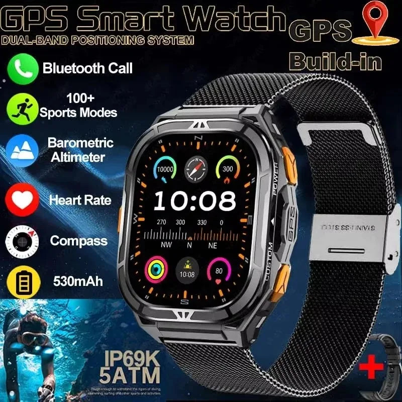 GPS Smart Watch 1.96" AMOLED Bluetooth Call 5ATM Compass