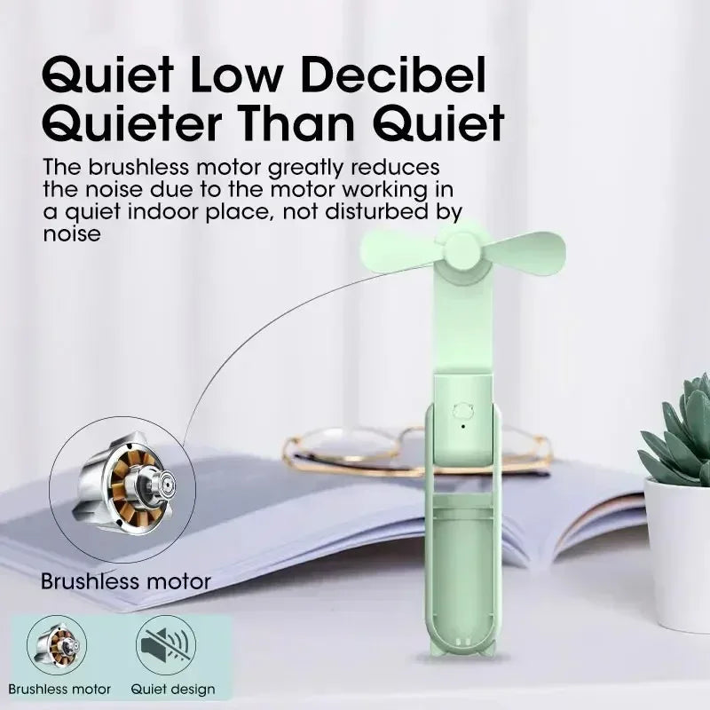 2025 New USB Rechargeable Handheld Folding Mini Fan with Power Bank Dual Cooling for Camping Outdoor Travel Peaceful Pleasures Health and Wellness