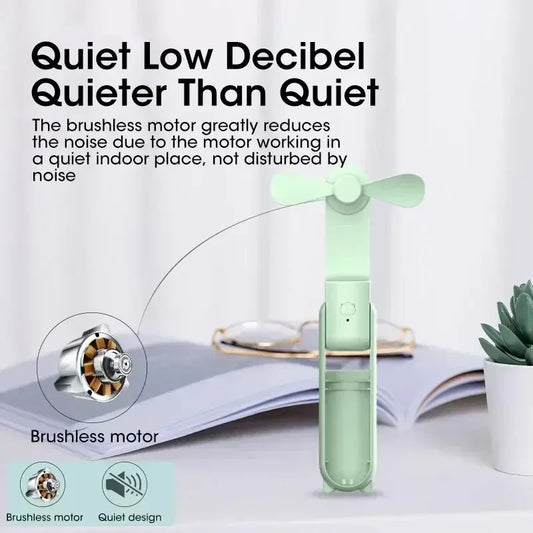 2025 New USB Rechargeable Handheld Folding Mini Fan with Power Bank Dual Cooling for Camping Outdoor Travel Peaceful Pleasures Health and Wellness