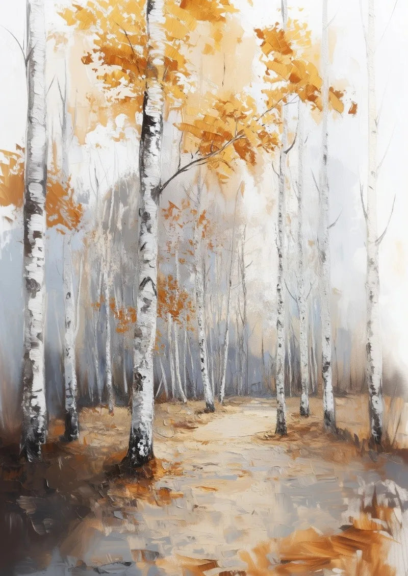 Autumn Birch Tree & Deer Canvas Wall Art | Fall Nature Print