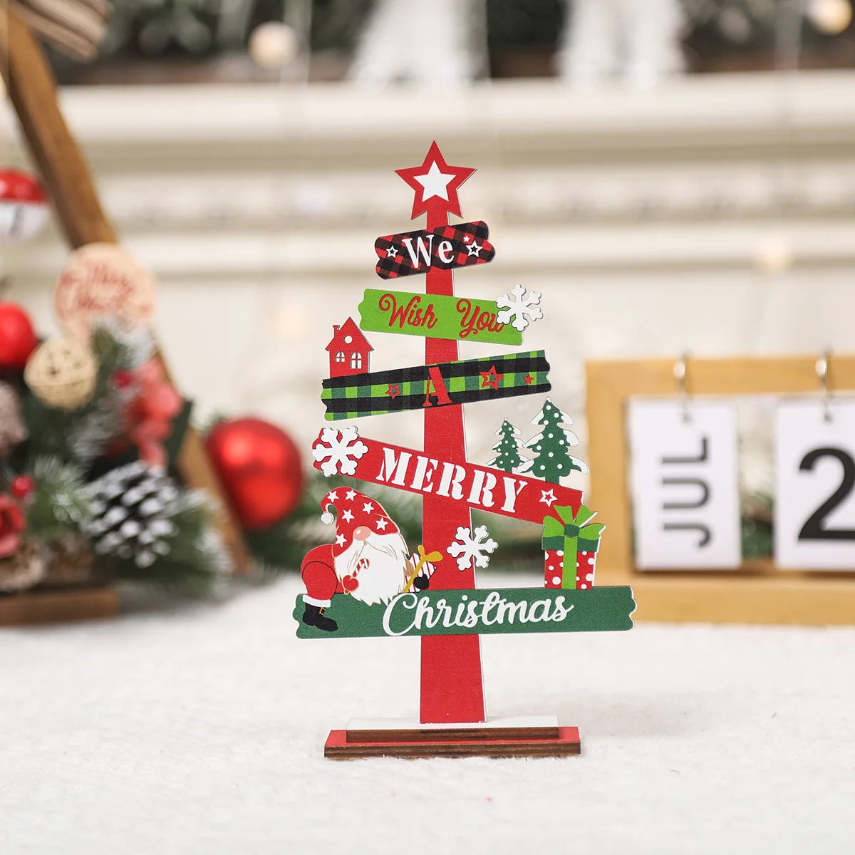 Wood Christmas Tree Ornaments Set Desktop Centerpieces Tabletop Holiday Decorations For Home, Offices, And Shops Peaceful Pleasures Health and Wellness 01 21.5CM