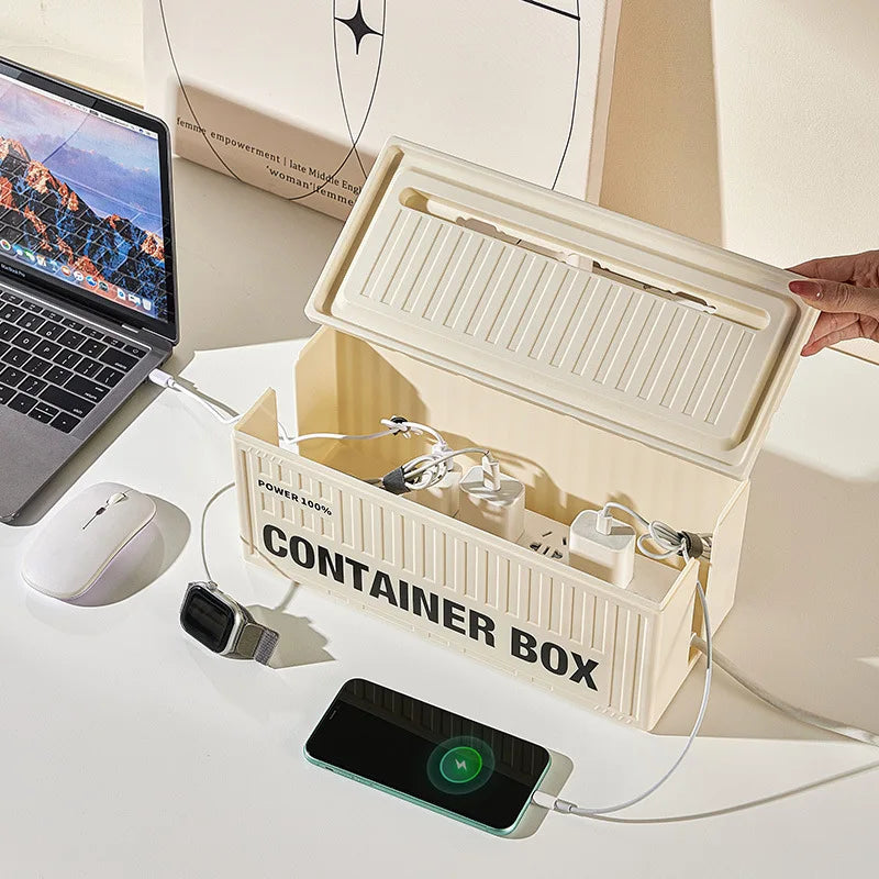 Cable Management Box | Power Strip Organizer & Phone Stand