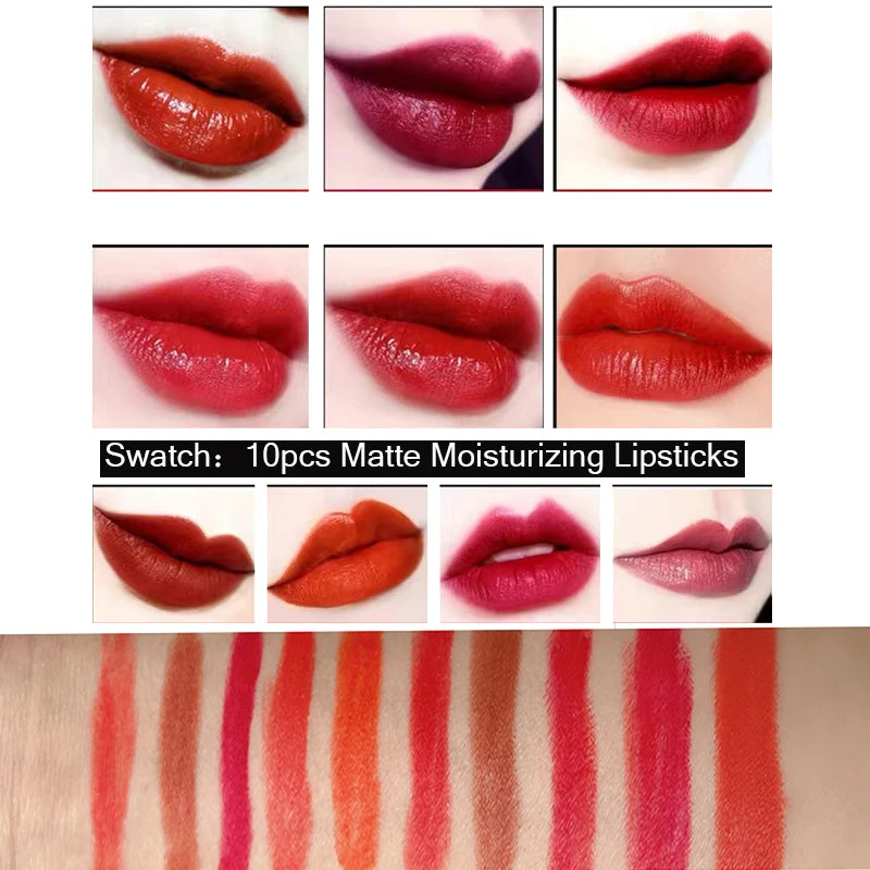 10-Pc Velvet Matte Lipstick Set | Luxury Wooden Gift Box