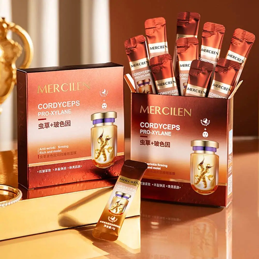 20pcs Mercilen Cordyceps Pro-Xylane Sleeping Facial Masks Anti Wrinkle Moisturizing Whitening Anti-Aging Face Mask Skin Care Peaceful Pleasures Health and Wellness