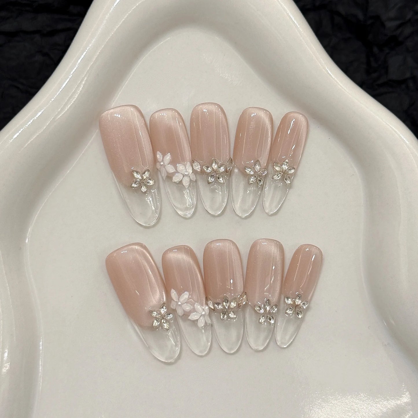 Y2K Press On Nails – Silver Butterfly Bow French Tips 10pc