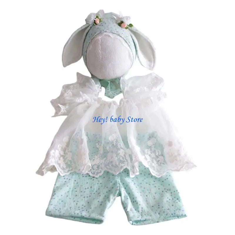 Newborn Photo Outfit | Lace Tulle Dress & Animal Ear Hat Set
