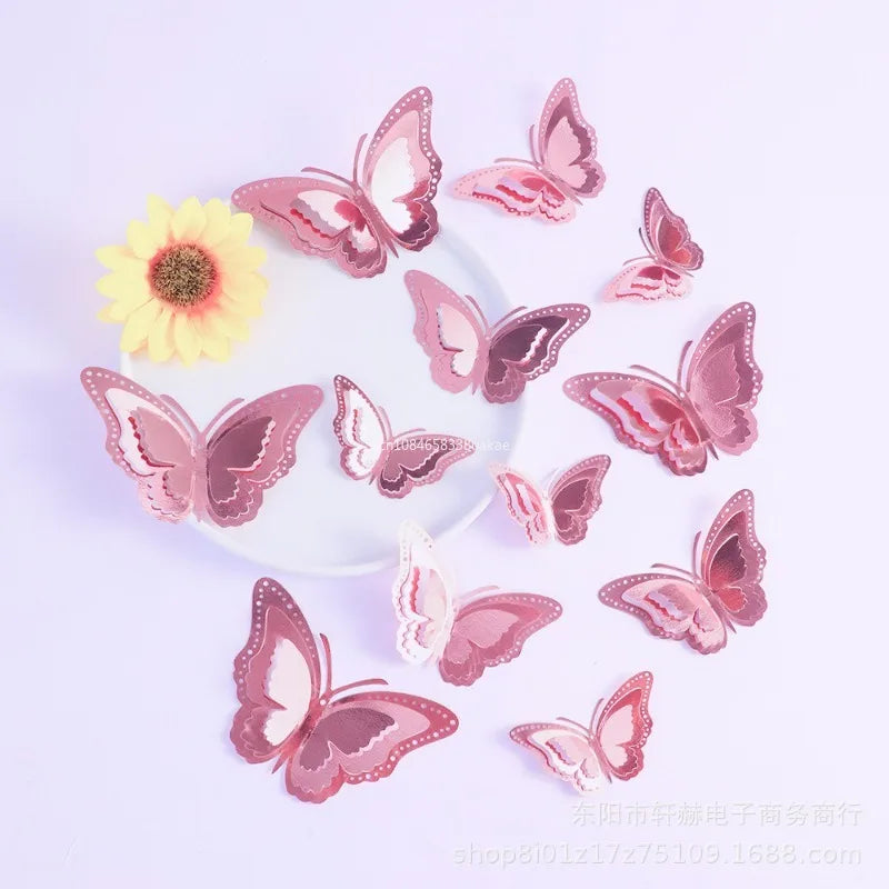 12pcs 3D Hollow Layered Butterfly Wall Sticker Gold Decorative Butterfly Home Decor Fridge DIY Party Wedding Sticker 3D Stickers Peaceful Pleasures Health and Wellness