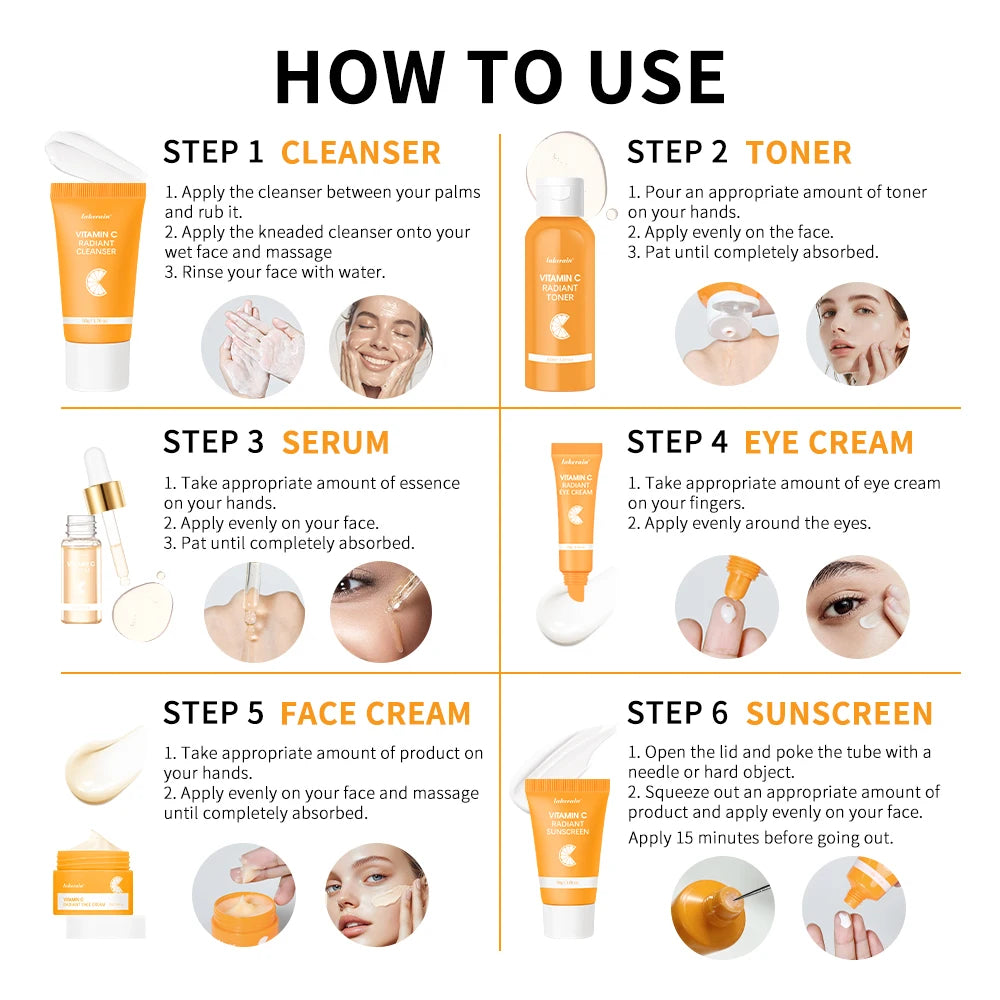Lakerain Vitamin C Skin Care Set Whitening Cream Dark Spots Serum Dark Circle Eye Facial Cleaning Moisturizing Sunscreen Kits Peaceful Pleasures Health and Wellness