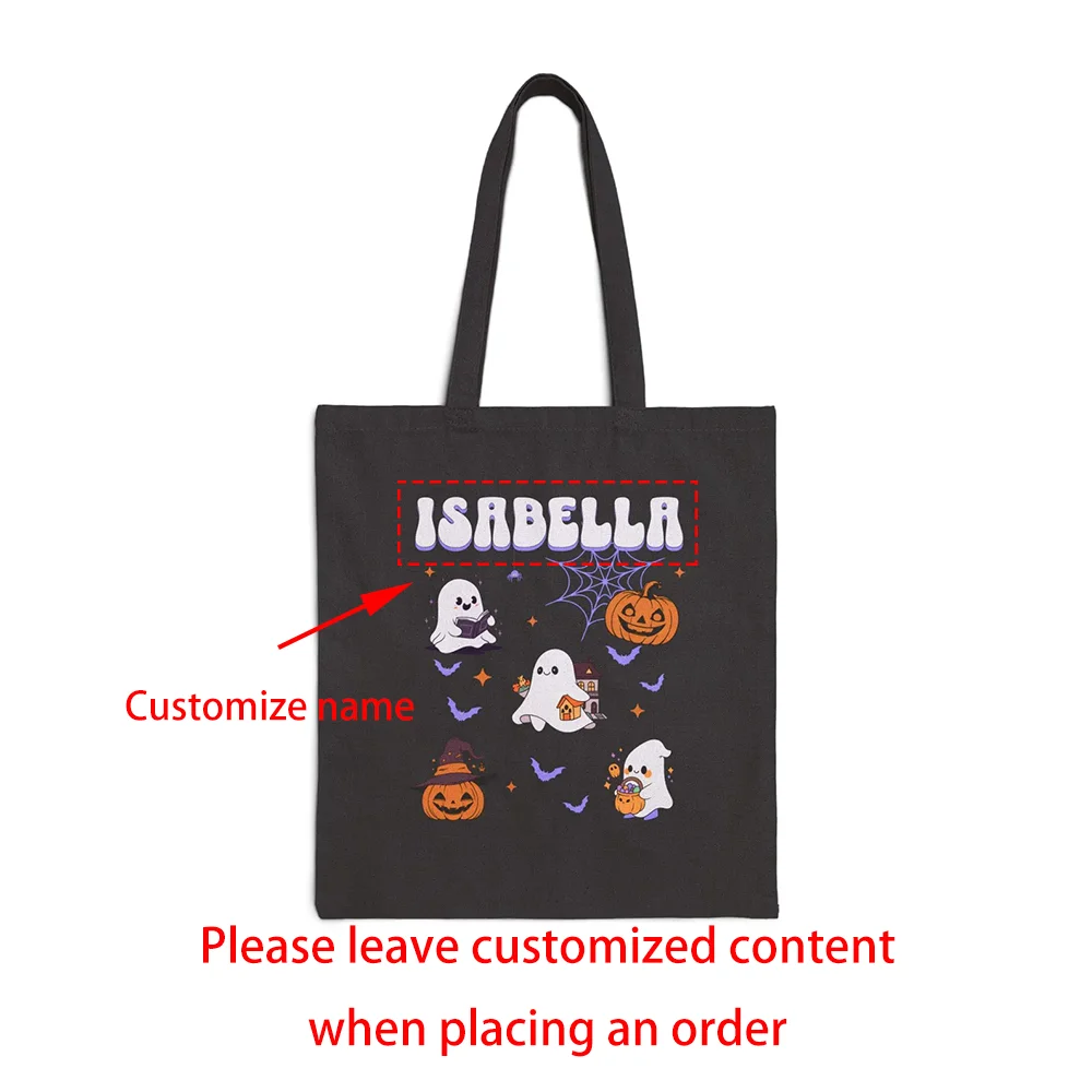 Personalized Halloween Ghost Pumpkin Canvas Tote Trick or Treat Bag