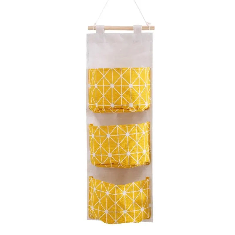 Cotton Linen Wall Hanging Storage Bag – 3-Pocket Organizer