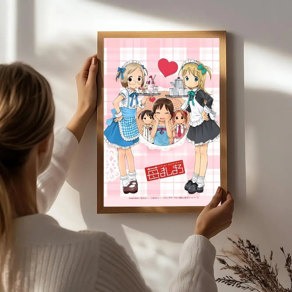 Anime S-Strawberry Marshmallow Poster HD Self Adhesive Waterproof Wall Art Ideal for Home Office Dorm Bedroom Great Gift Peaceful Pleasures Health and Wellness White3 15X20cmNoframe