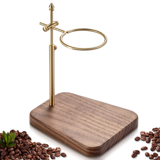 Pour Over Stand Coffee Station, Pure Copper Pour Over Dripper Height Adjustable Coffee Filter Stand with Walnut Wooden Base Peaceful Pleasures Health and Wellness Walnut Wooden Base