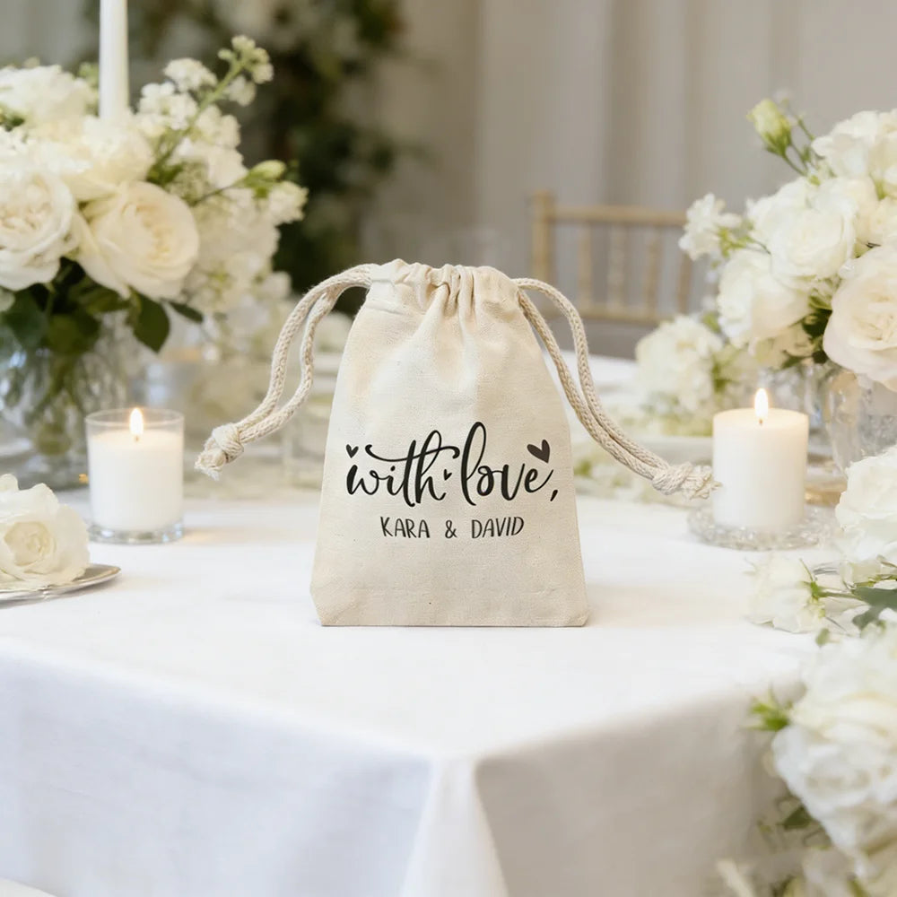 Personalized "With Love" Cotton Wedding Favor Bags | Gift Bags Wedding Favor Bags Peaceful Pleasures Health and Wellness