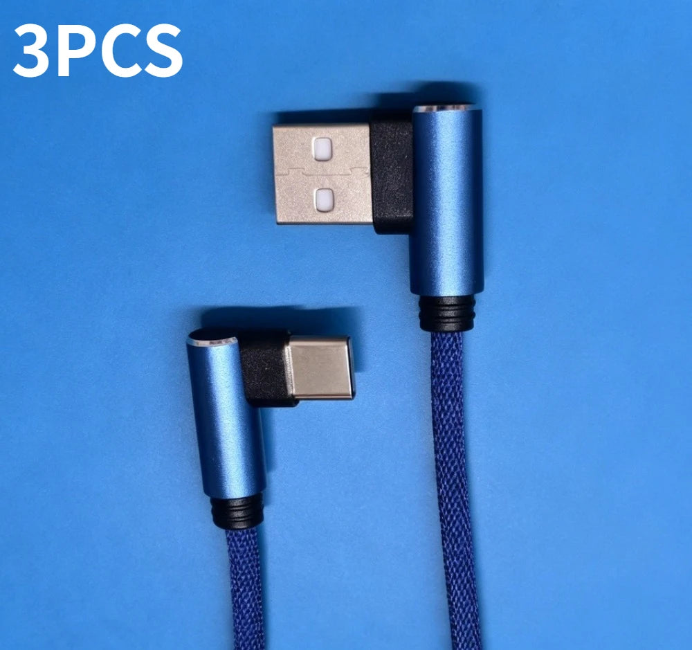 5A 40W SuperCharge USB A to Type C Cable 90 Degree Elbow Fast Charging Braided Cord for Huawei Samsung Gaming Peaceful Pleasures Health and Wellness 3pc Blue 2m