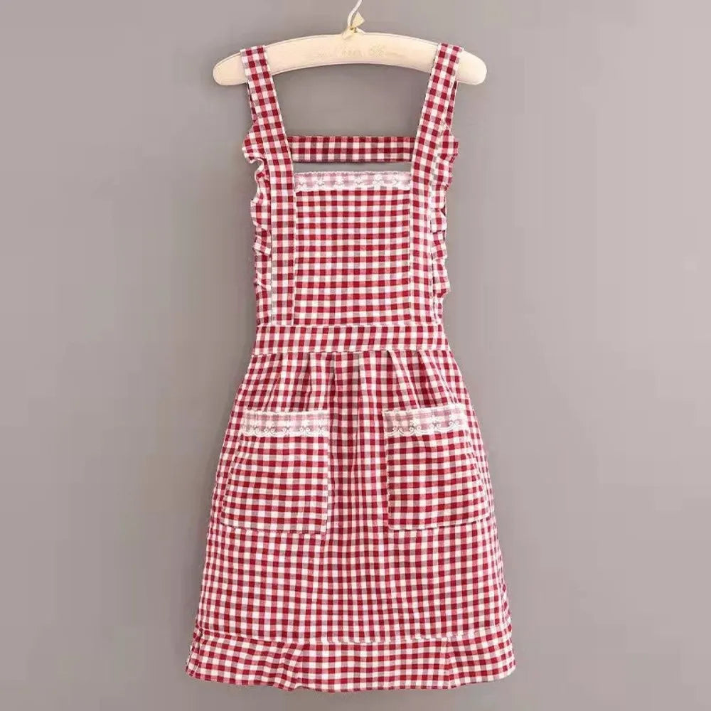 Korean Style Cotton Kitchen Apron with Pockets | Women & Girls