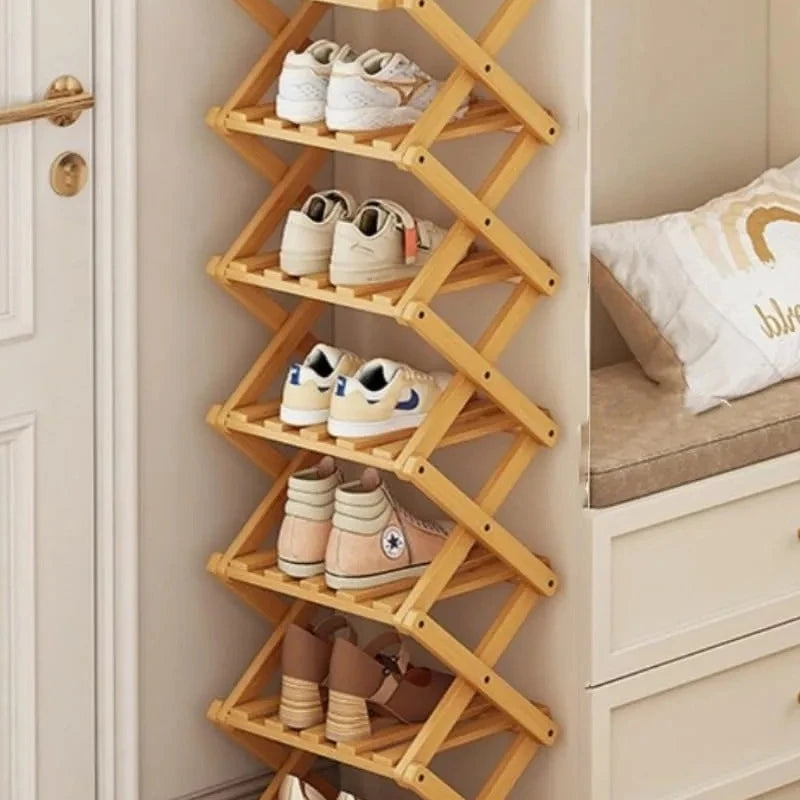 Bamboo Vertical Shoe Rack 4/8/9 Tier Foldable – No Assembly
