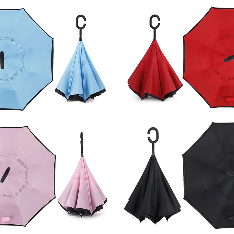 Reverse Double-Layer Long Handle Large Sun & Rain Umbrella