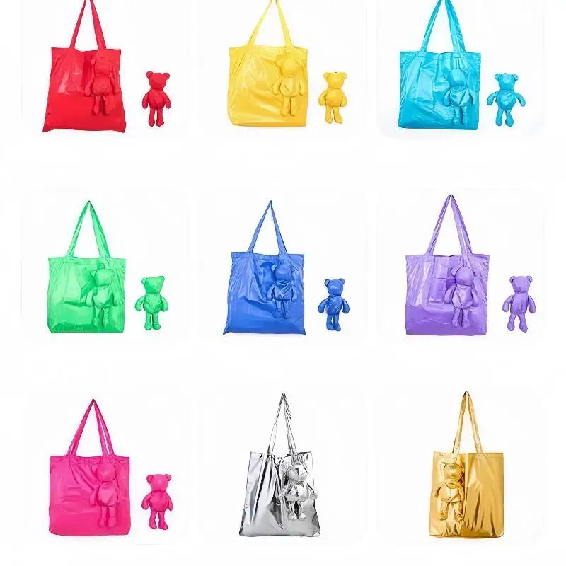 Cute Doll Foldable Tote Bag – Reusable Women's Shopping Bag
